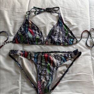 Body Glove Blue-Purple Bikini with Multicolor Feather Print
